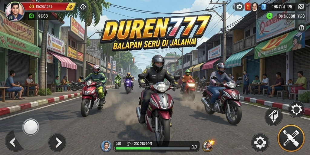 Tampilan gameplay DUREN777 saat balapan di jalan yang menantang.