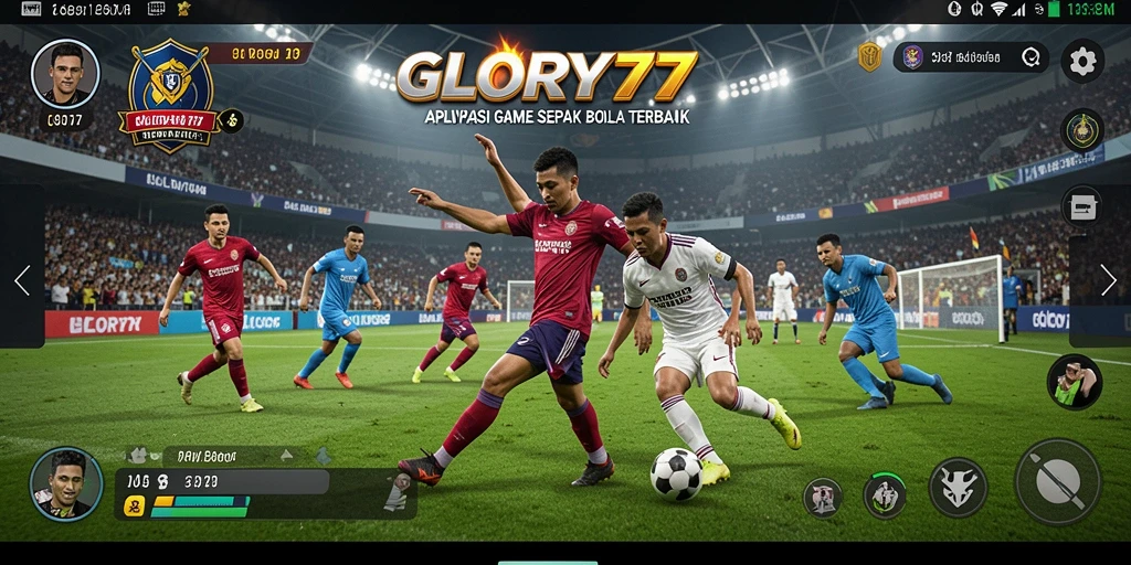 Tampilan gameplay GLORY777 dengan aksi sepak bola yang mendebarkan.