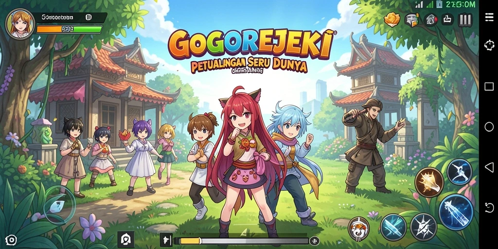 Tampilan gameplay GOGOREJEKI yang memukau dengan karakter anime.