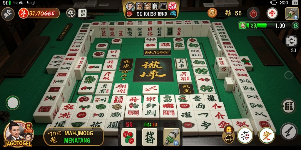 Tampilan gameplay seru dalam JAGOTOGEL yang menampilkan papan Mahjong.