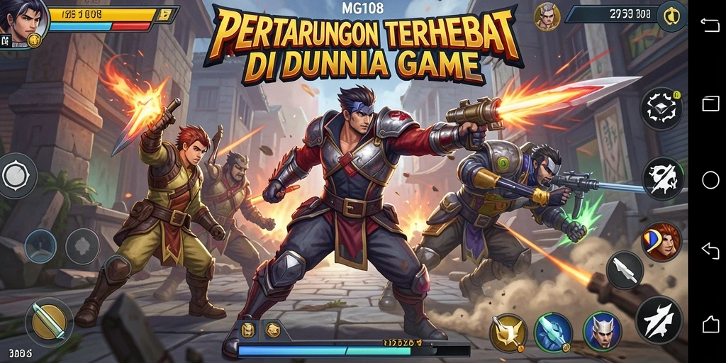 Tampilan aksi pertarungan seru di MG108 dengan karakter unik.