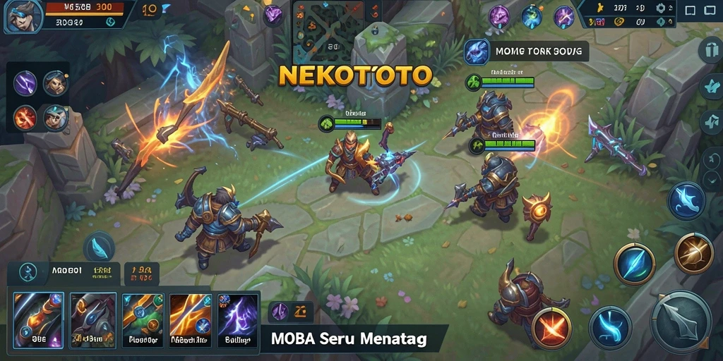 Tangkapan layar gameplay NEKOTOTO dengan aksi intens di medan pertempuran.
