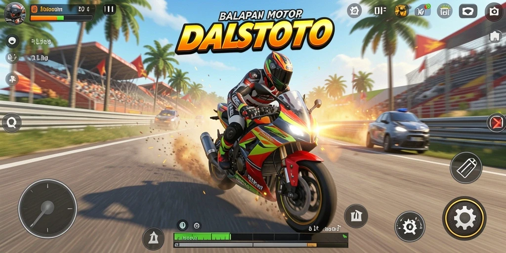 Tampilan gameplay seru di trek balapan motor.