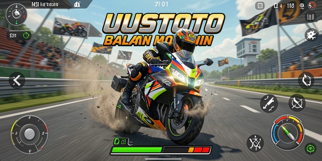 Tampilan gameplay UUSTOTO yang menegangkan saat balapan motor.