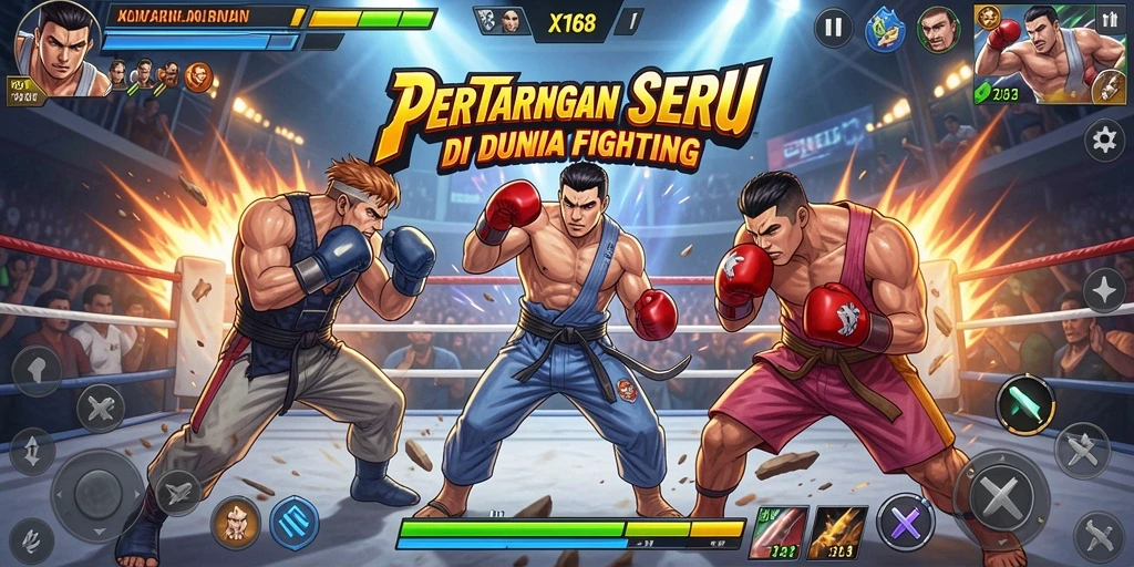 Screenshot gameplay X168 menampilkan pertarungan mendebarkan antar karakter.